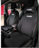 Nakışlı Ön İkili Oto Koltuk Minderi 2 Adet Boyun Yastığı 2 Adet Kemer Pedi SİYAH thumbnail 2