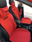 CHEVROLET CRUZE Nakışlı Ön İkili Oto Koltuk Minderi 2 Adet Boyun Yastığı 2 Adet Kemer Pedi KIRMIZI thumbnail 1