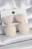 Pembe Renk Tüylü Kalp Ponpon Model Kadın Küpe - TJ-BKP9550 - 1