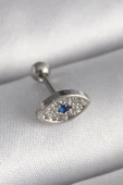 316L Çelik Gümüş Renk Zirkon Taşlı Göz Tragus Piercing - TJ-PR1253 - 1