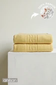 2'li Sarı Greek Banyo Havlusu - 70x140 Cm, 490 Gr, %100pamuk, Spa Ve Otel Havlusu thumbnail 1