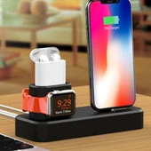 3in1 Charging Base İPhone+ İwatch+ İPods Silikon Şarj Standı (Siyah) - 2