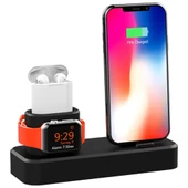 3in1 Charging Base İPhone+ İwatch+ İPods Silikon Şarj Standı (Siyah) - 1