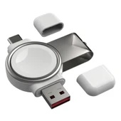 Apple iWatch uyumlu Taşınabilir 2 in 1 USB + Type-C Şarj Standı (Beyaz) - 1