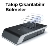 Multiport 10W Wireless Kablosuz Şarj Cihazı Organizer Stand (Siyah) - 4
