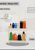 2 Katlı Mutfak Rafı Tekerlekli Organizer Dar Banyo Düzenleyici Motek Beyaz Banyo Rafı - 1