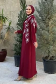 Taş Detaylı Pelerinli Elbise 3938 Bordo - 2