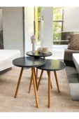 woodaria  Zigon Sehpa, 3lü Zigon Sehpa, Ahşap Ayaklı Zigon Sehpa, Kahve Masası - 5