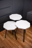 USTAELİ  Oktagon Beyaz Zigon Sehpa, Zigon Sehpa, Sekizgen Zigon Sehpa, 3lü Zigon Sehpa, Yan Sehpa, Masa - 5