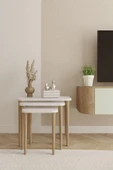 Dikdörtgen Zigon Sehpa 3'lü Set – Ahşap Ayaklı Modern Tasarım - 2