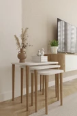 Dikdörtgen Zigon Sehpa 3'lü Set – Ahşap Ayaklı Modern Tasarım - 4