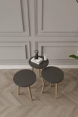 woodaria  Zigon Sehpa, 3lü Zigon Sehpa, Ahşap Ayaklı Zigon Sehpa, Kahve Masası - 3