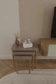 woodaria  Kare Zigon Sehpa, 3lü Sehpa Seti, Zigon Sehpa,, Ahşap Ayaklı Zigon Sehpa - 3