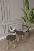 woodaria  Zigon Sehpa, 3lü Zigon Sehpa, Ahşap Ayaklı Zigon Sehpa, Kahve Masası - 1