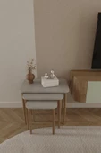 woodaria  Kare Zigon Sehpa, 3lü Sehpa Seti, Zigon Sehpa,, Ahşap Ayaklı Zigon Sehpa - 3
