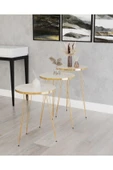 Zigon Sehpa, Gold Tel Ayak Sehpa, Gold Zigon Sehpa, 3lü Zigon Sehpa, Gold Sehpa, Altın Rengi - 1
