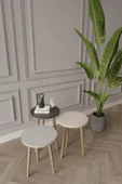 Zigon Sehpa, 3lü Zigon Sehpa, Ahşap Ayaklı Zigon Sehpa, Kahve Masası - 1