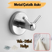 Vidalı Banyo Lavabo Askısı Çatal 2'li Askılık Krom Renk Metal Sağlam Aparat Bornoz Havlu Asma Askı - 1