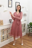 Dipmoda kadın bağlama detaylı dantel elbise RSSN619 - Gül kurusu thumbnail 2