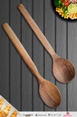 Doğal Ceviz Ağacı Ahşap Tahta Kaşık Spatula Seti Ağaç Kaşık (2li Set) A1 - 1