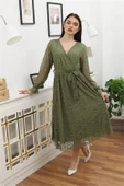 Dipmoda kadın bağlama detaylı dantel elbise RSSN619 - Haki thumbnail 2
