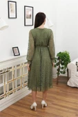 Dipmoda kadın bağlama detaylı dantel elbise RSSN619 - Haki thumbnail 5