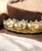 kırılmaz polyester,3lü mumluk sarı renk biblo thumbnail 3