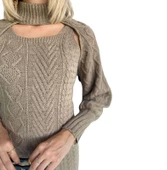 Kadın Bej Rengi İkili Triko Elbise thumbnail 6