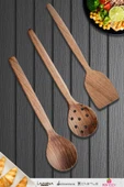 Doğal Ceviz Ağacı Ahşap Tahta Kaşık Spatula Kevgir Çatal Seti Ağaç Kaşık (3 lü Set) A6 - 1