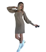 Kadın Bej Rengi İkili Triko Elbise thumbnail 4