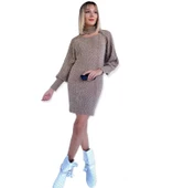 Kadın Bej Rengi İkili Triko Elbise thumbnail 2