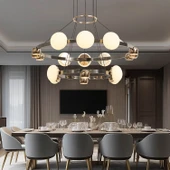 Apliqa Dilay 18'li İki Katlı Siyah Gold 160 Watt Yuvarlak Modern, Kafe Restoran, Salon Led Sarkıt Avize thumbnail 1