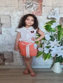 Nazar Kalp Desenli beyaz Viskon Kız Çocuk Takım - 5