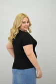 Kadın Büyük Beden Kısa Kollu Bisiklet Yaka Basic T-shirt 1965-25 - 7