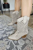 019 5003 Topukla Kadın 6cm Kalın Topuklu Yazlık Bot thumbnail 8