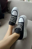 001 021 Topukla Kadın Kalın Tabanlı Baçıklı Keten Spor Ayakkabı - 1