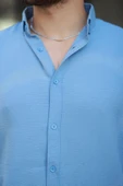 Yumuşak Dokulu Yarım Oversize Erkek Gömlek - Soğuk Mavi - 2