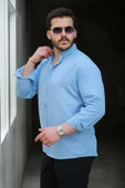 Yumuşak Dokulu Yarım Oversize Erkek Gömlek - Soğuk Mavi - 3