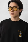 Cep Baskılı İki İplik Kumaş Pamuklu Oversize Erkek T-Shirt - Siyah - 2