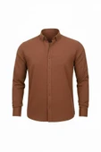 Scott – Soft Dokulu Yarım Oversize Modern Erkek Gömlek - Kahve thumbnail 1