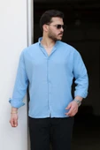 Yumuşak Dokulu Yarım Oversize Erkek Gömlek - Soğuk Mavi - 1