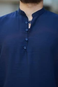 Wes Oversize Yarım Pat Bambu Kısa kol Gömlek - Lacivert thumbnail 3