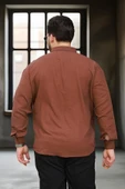 Yumuşak Dokulu Yarım Oversize Erkek Gömlek - Kahve - 4