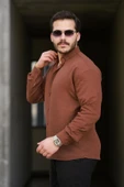 Yumuşak Dokulu Yarım Oversize Erkek Gömlek - Kahve - 3