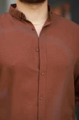 Yumuşak Dokulu Yarım Oversize Erkek Gömlek - Kahve - 2