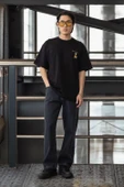 Cep Baskılı İki İplik Kumaş Pamuklu Oversize Erkek T-Shirt - Siyah - 7