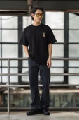 Cep Baskılı İki İplik Kumaş Pamuklu Oversize Erkek T-Shirt - Siyah - 8