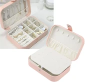 Deri Mücevher Kutusu Organizer Yüzük Kolye Küpe Takı Saat Saklama Kutu Çift Bölmeli - 1