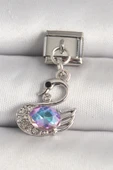 316L Çelik Gümüş Renk Zirkon Taşlı Kuğu Model Nomination Charm - TJ-BC1244 - 1