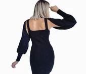 Kadın Siyah İkili Triko Elbise - 8